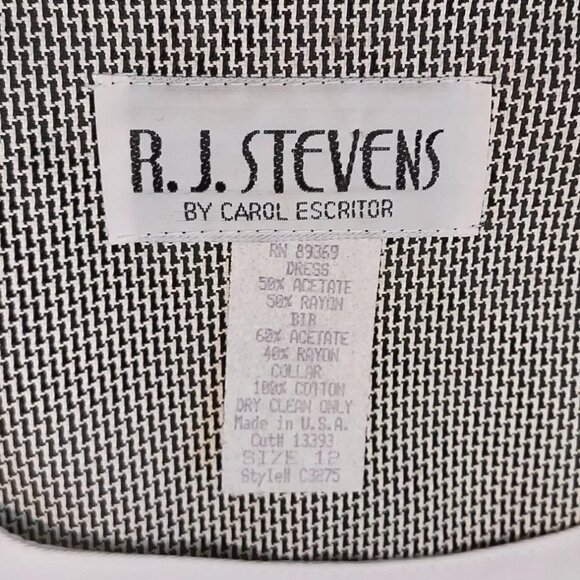 Vintage '80s R.J. Stevens by Carol Escritor Sz 12 Black/White Herringbone Dress - Picture 9 of 10
